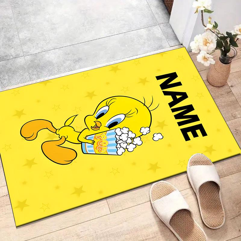 Custom Tweety Mat Personalized Name, Polyester Washable Indoor Entryway Rug, Gift for Christmas, Easter, Thanksgiving Day