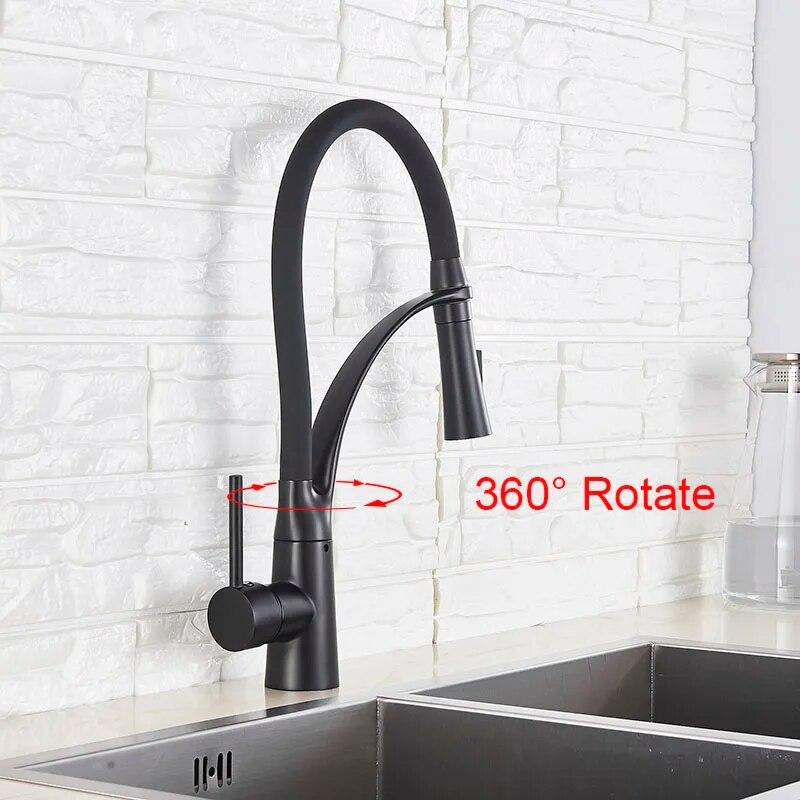 Black/Nickel/Chrome/Gold Rubber Kitchen Faucet Sink Faucet 360 Degree Rotation Pull Down Stream Sprayer Hot Cold Water Mixer Tap