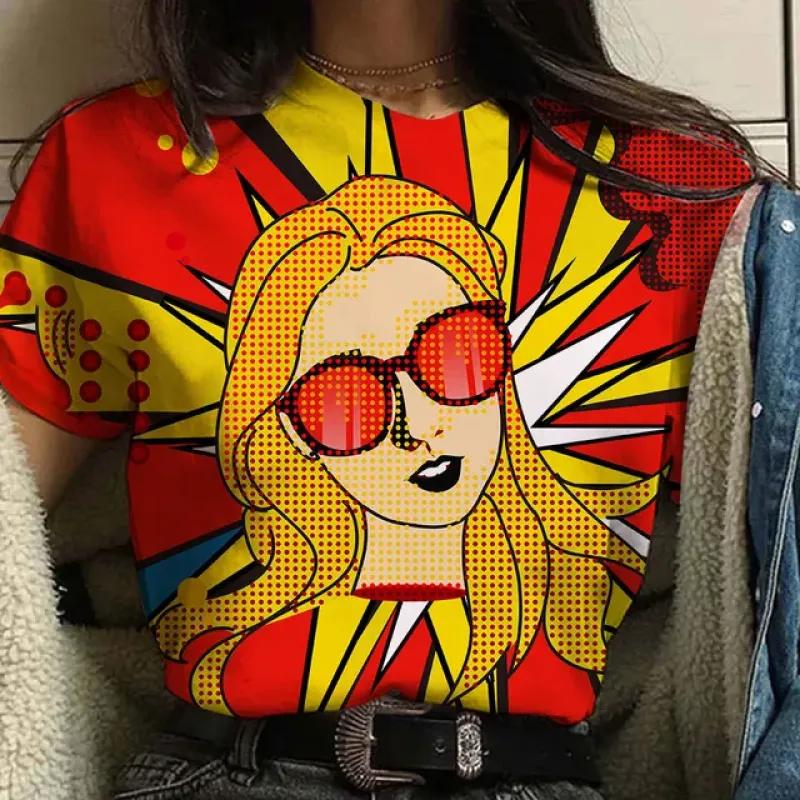 Футболка с коротким рукавом и принтом из мультфильмов, летняя, дышащая, женская, новая, повседневная, с круглым вырезом