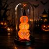 Halloween Skeleton Night Light Glass Pumpkin Lamp with Wooden Base for Bedroom Home Decor Gift