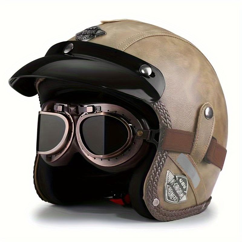 Ретро шлем для мотоцикла Harley 555-Черная кожаная маска для лица Ветровое стекло Четыре сезона Круизный мотоцикл Шлем три четверти