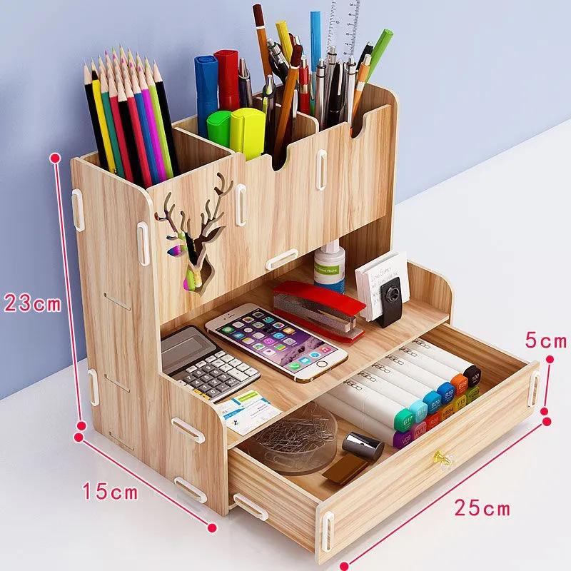 Creative Pen Pencil Holder Receiving Box Desktop Learning Penholder Office Desk Organizer Storage Rack Supplies Wood ZM902