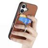 For iPhone 16 Case Card Slots Ring Holder Kickstand Phone Cover - Brown