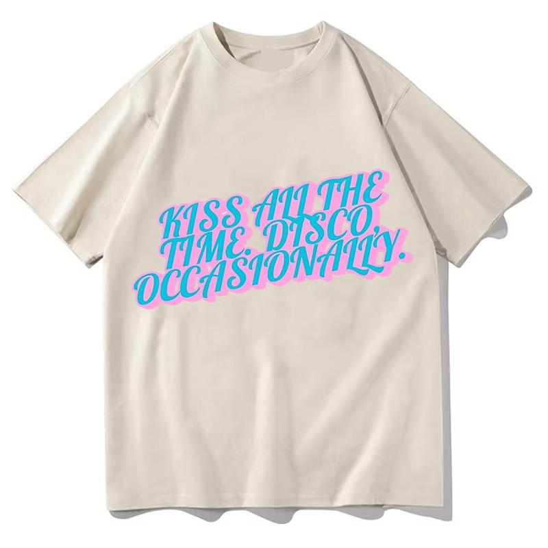 Vintage Kiss All The Time Disco Occasionally T-Shirts Tees Shirt Unisex Fashion Casual Aesthetic Graphic Summer Pure Cotton Tops