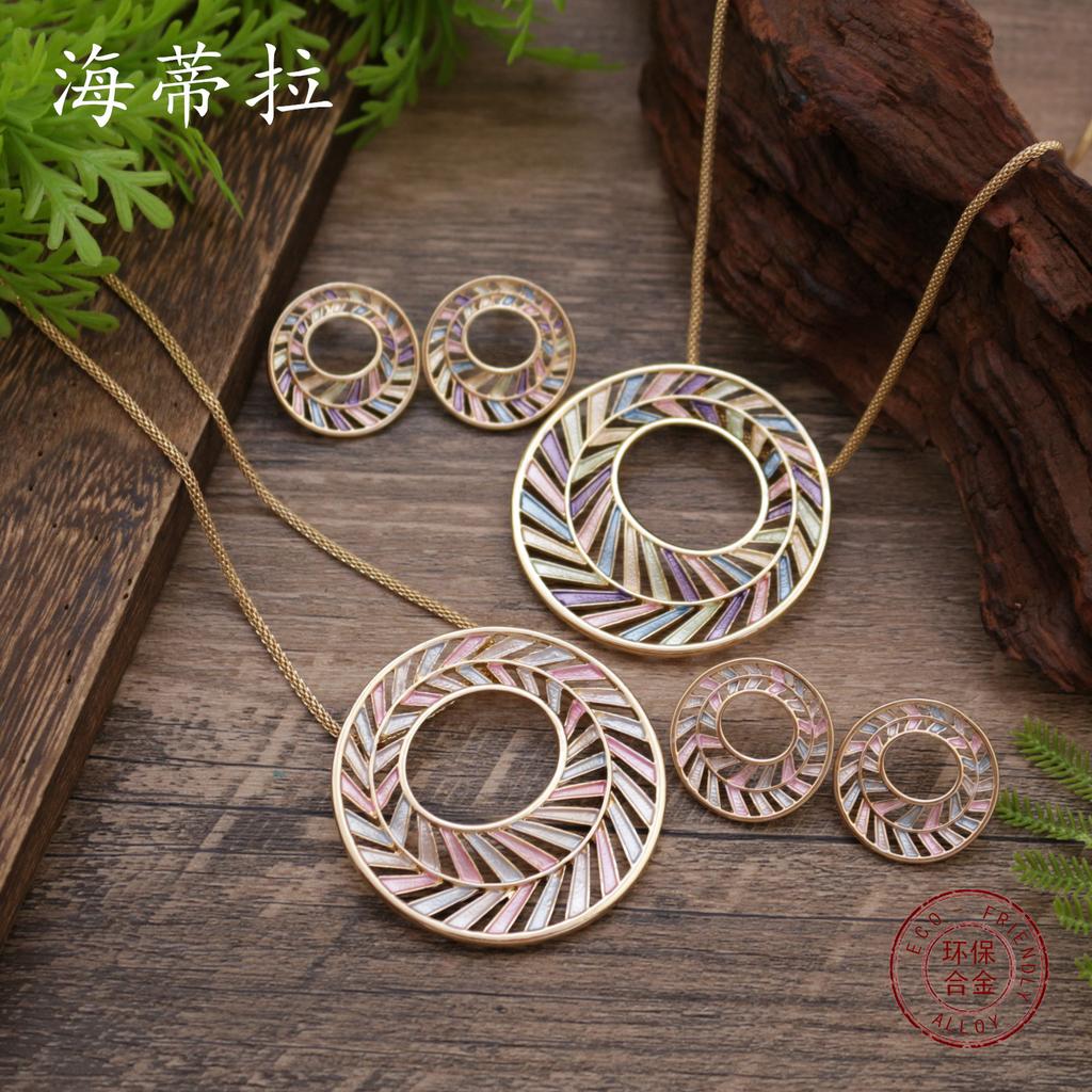 Новый цветная масляная живопись полый кольцевой набор серег-пуссет и подвески, женское преувеличенное кольцо и ожерелье.