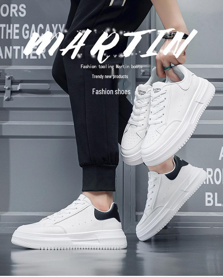 Мужские весенние дышащие белые кроссовки: Трендовые повседневные спортивные туфли на толстой подошве в корейском стиле
