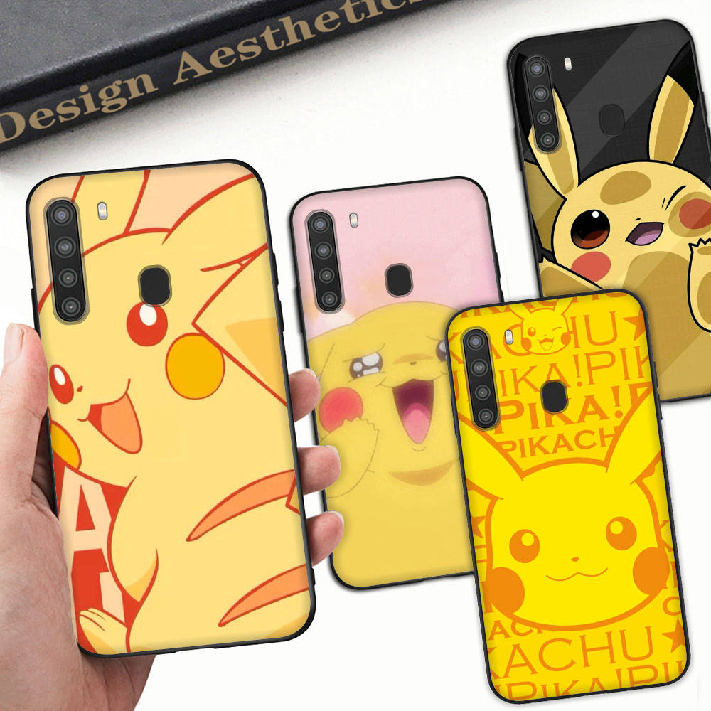 PK11 Lovely Pikachu Black Sofe Case for Samsung Note 20 Lite S24 Ultra S23 A03 A05 A06 A11 A71 A15 A16 A13 A24 A25 A33 A52 A53 A50 M55 M35 Plus