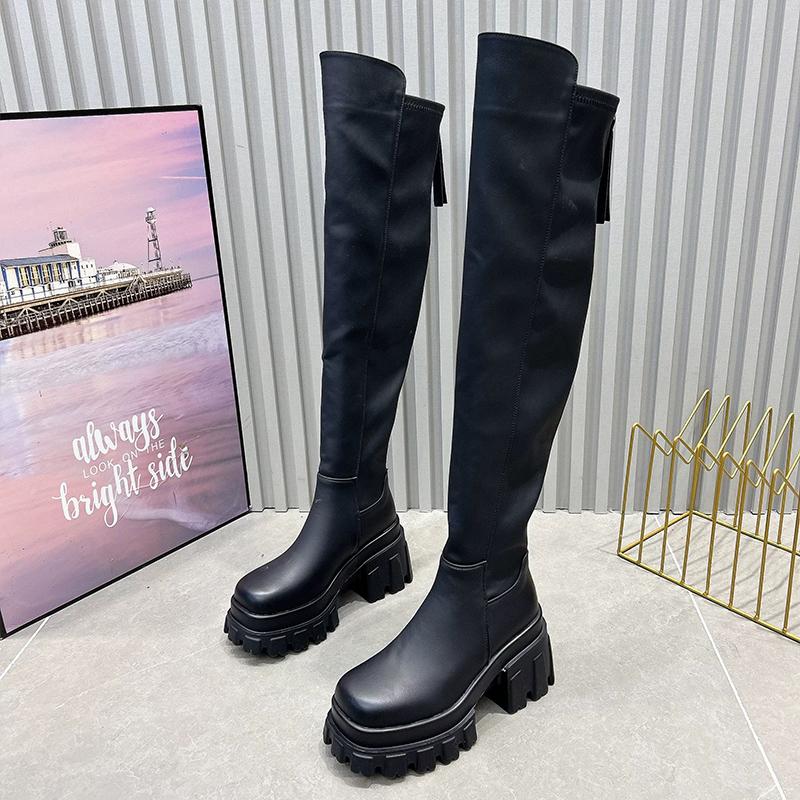 Кожаные толстые женские высокие сапоги на платформе, модные сапоги на высоком каблуке 2025 года, трендовые зимние готические туфли-гладиаторы, туфли-лодочки для мотоциклистов, женские сапоги
