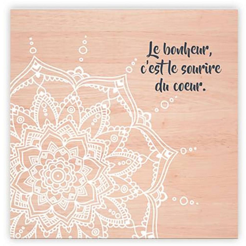 Les Trésors De Lily [A2233] - Beige 'Mandala' Zen Canvas (Happiness Is the Smile of the Heart. ) - 40x40cm