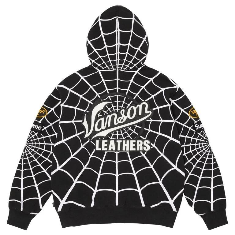 Supreme X Vanson Leathers Толстовка с капюшоном на молнии Человек-Паук Черная