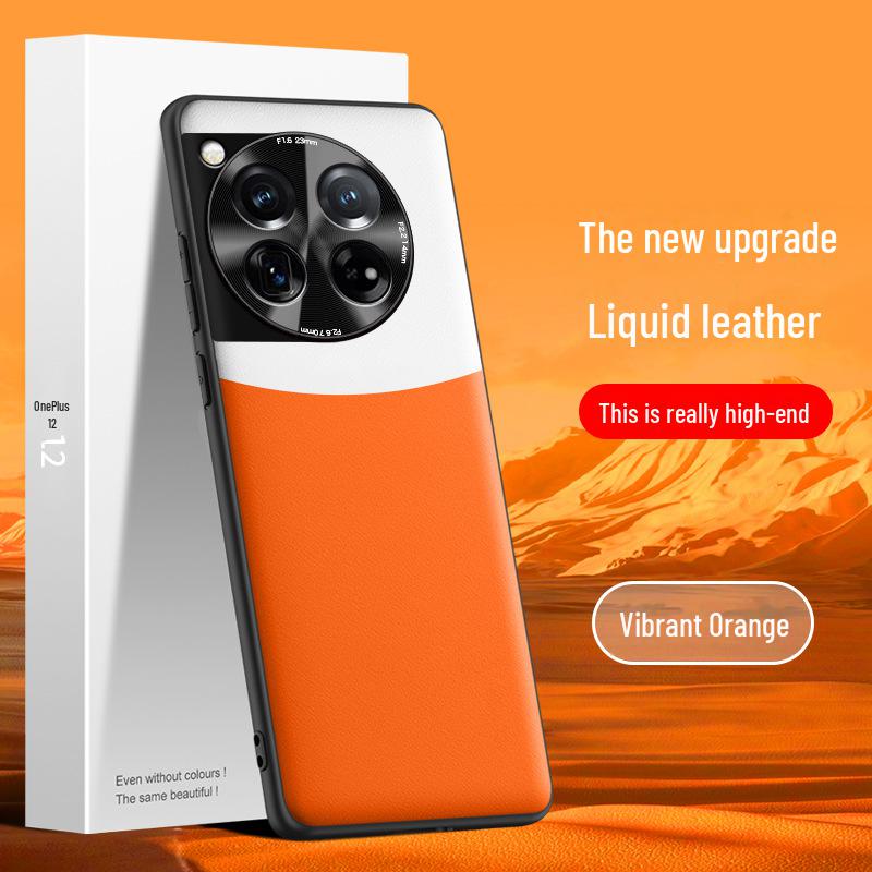 Чехол из жидкой кожи для OnePlus 12: Защитный чехол от падений и обрастания в цвете, цельная упаковка.