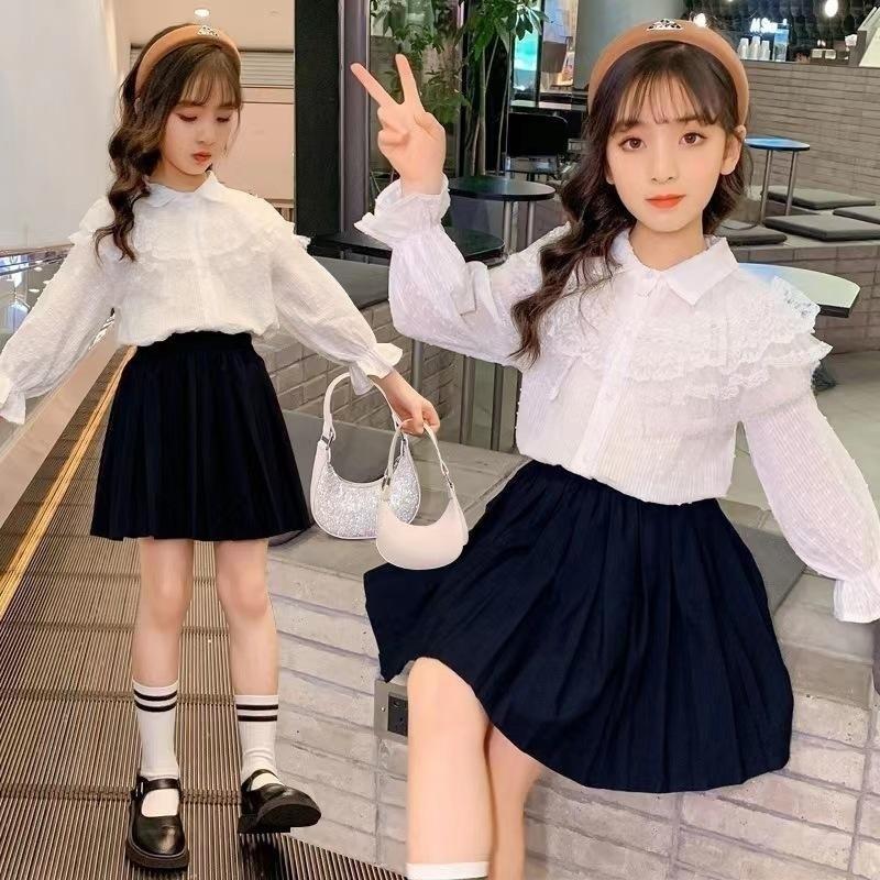 Белая кружевная блузка с длинными рукавами и бантом в стиле Лолита для девочек: Корейский стиль, Универсальный, Милый для весны и осени