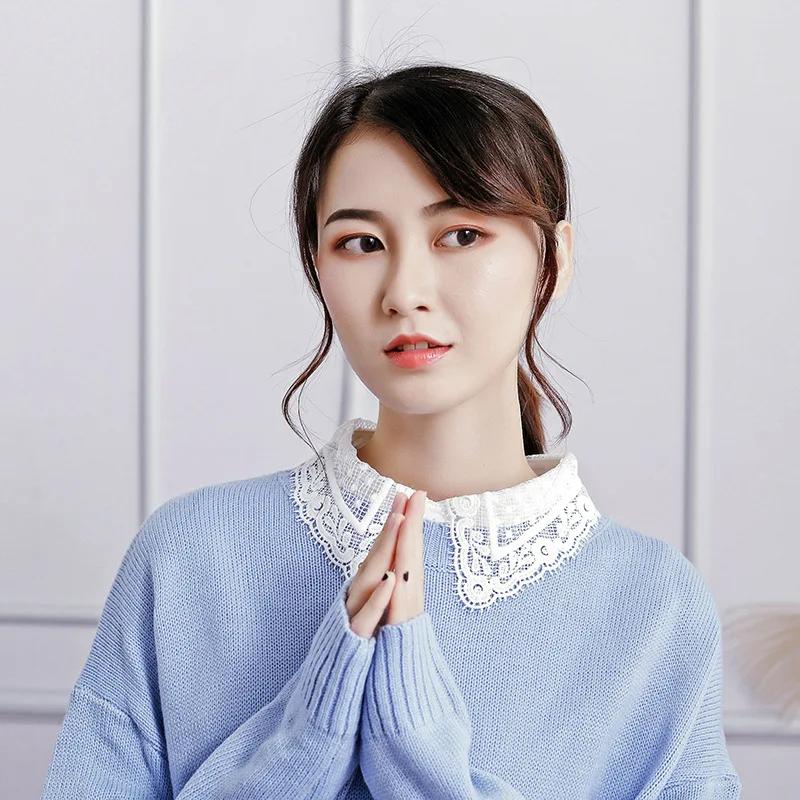 Chiffon Lace Floral Fake Collar Women Detachable Lapel Choker Necklace Ladies Removable Half Shirt False Collar Decoration