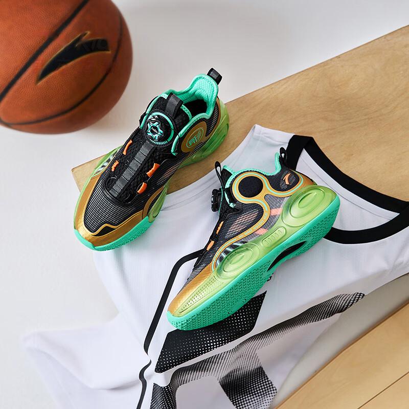 Anta Детские асимметричные 3 амортизирующие износостойкие дышащие баскетбольные кроссовки средней высоты детские баскетбольные кроссовки черные золотые 312331102-5