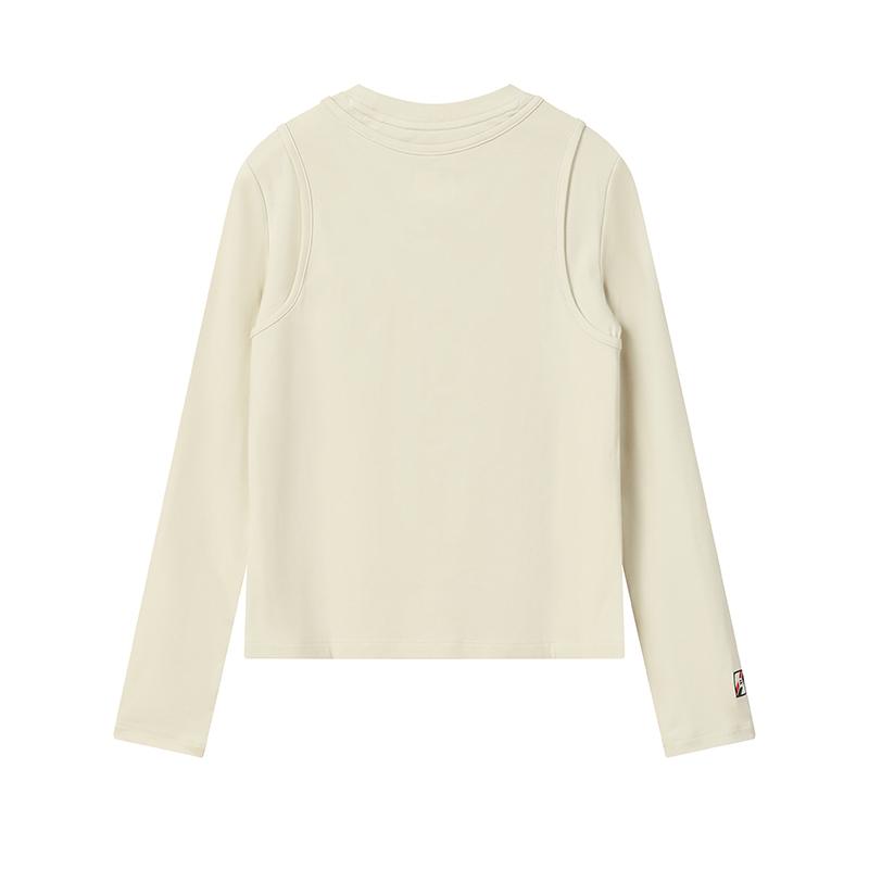 Fila Оригинальная Модная Простая Классическая Ретро Спортивная Повседневная Универсальная Удобная Футболка с Круглым Вырезом и Длинным Рукавом Приталенного Кроя Женские топы Хаки F11W619214FBG