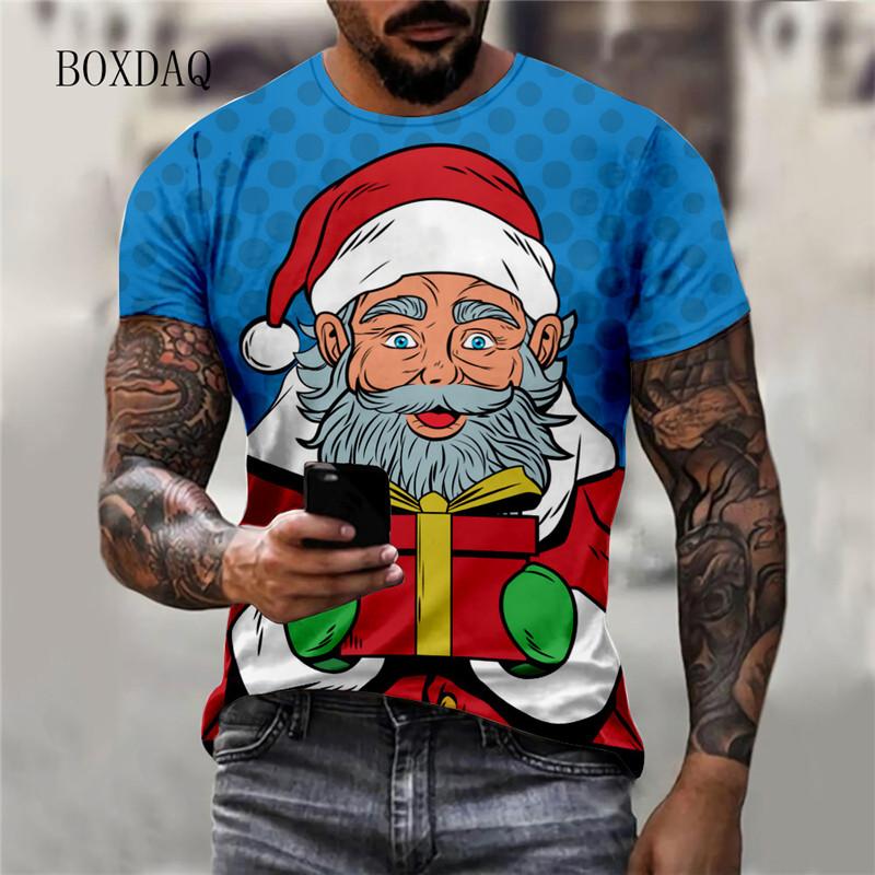 3d Print Cartoon Santa Claus Men's T-shirts Short Sleeve Round-Neck Christmas Style Street Male Tees 6XL Plus Size Tops New Year