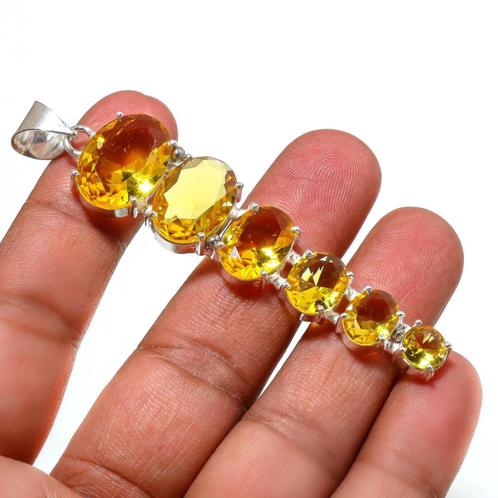 925 Стерлинговое Серебро Желтый Цитрин Драгоценный Камень Подвеска Ручной Работы Ювелирные Изделия Подвеска Звезда Ювелирные Изделия Подвеска Звезда Ювелирные Изделия Для Девочек Женские