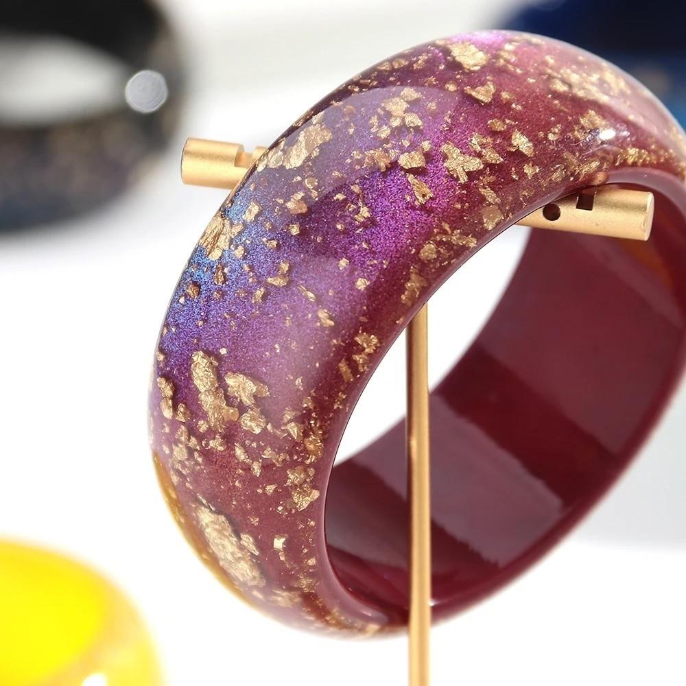 Gold Foil Round Bangles Glitter Resin Bangles Trendy Wide Bangles for Women