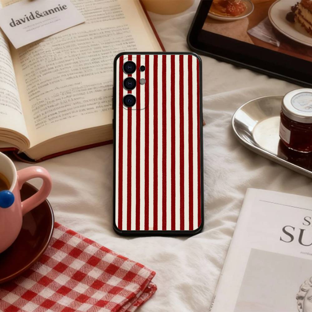 B-Burgundy W-White Stripe Phone Case For Samsung S 25,24,23,22,30,21,10,9,Ultra,Plus,Lite,FE,4,5 G Soft Black Case