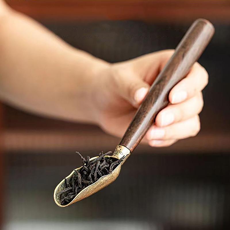 Чайная ложка из цельного дерева с длинной ручкой из сплава, разделенная на части чайная ложка, чайная церемония Kong Fu, совок для орехов, лопатка для специй