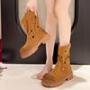 Модные женские сапоги лето/осень 2024 года, короткие сапоги на толстом каблуке, французские винтажные сапоги с круглым носком и полыми звездами, ковбойские сапоги в ковбойском стиле для женщин в готическом стиле