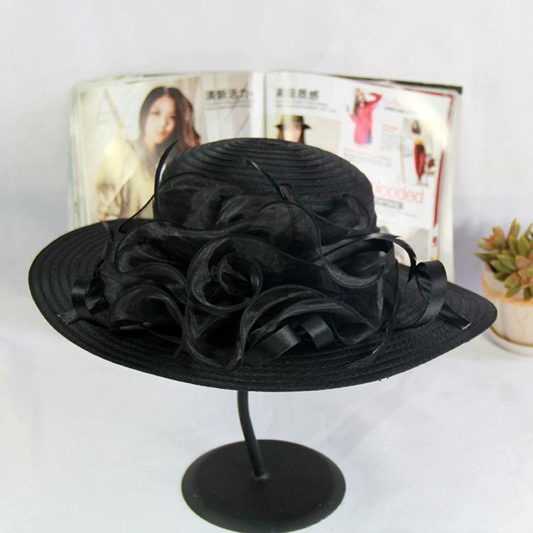 Women Charming Hat Wedding Kentucky Derby Hat Ladies Flower Hat Wide Brim Tweed Organza Visor Cap