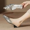 Beaded High-heeled Sandals Elegant Style Summer Pointed Toe Special-shaped Slippers for Women