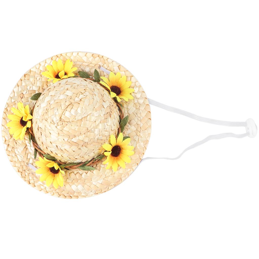 Pet Sombrero Hat Mini Straw Hat Pets Birthday Party Hats with Flowers for Small and Medium Dogs CatsYellow Flowers S