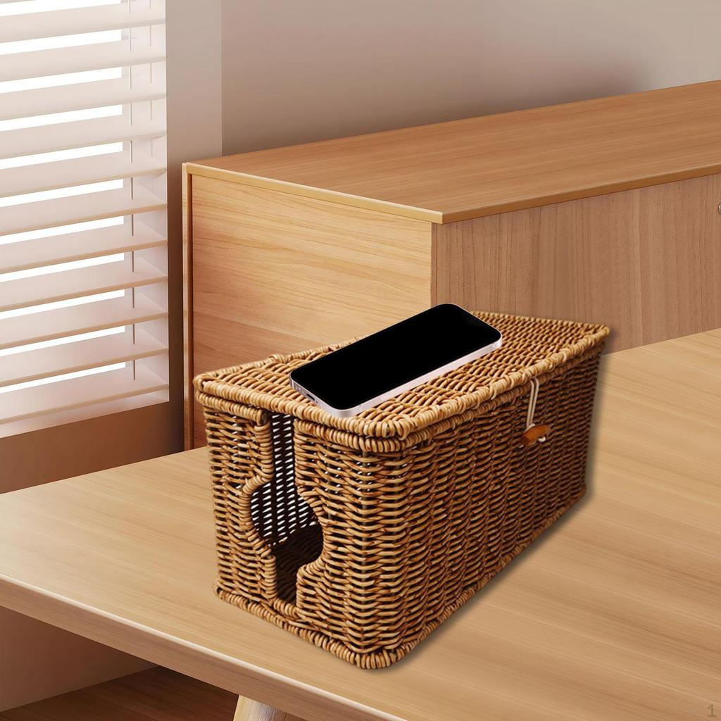 Коробка для организации кабелей Имитация ротанга Органайзер для шнуров Контейнер для хранения на столе Кейс Инструмент с USB-хабами