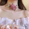 French Style Lace Flower Choker Exquisite Sweet Fabric Choker Elegant Rose Choker Necklace  Party