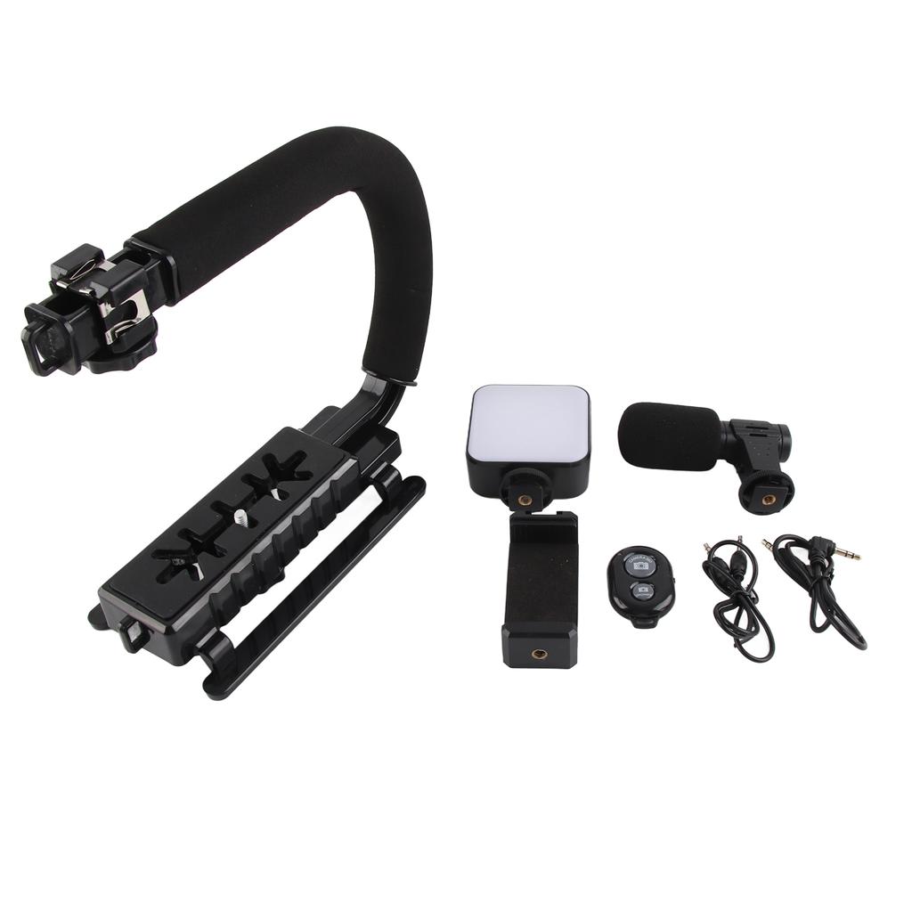 Handheld Video Camera Stabilizer with LED Light Microphone Portable U Shape Camera Stabilizer