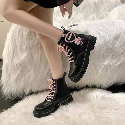 Модные однотонные сапоги с толстой подошвой для женщин больших размеров, женские розовые сапоги Love, женские туфли с боковой молнией и толстым каблуком