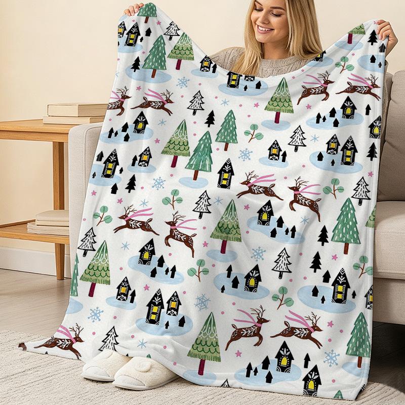 Winter Forest Flannel Blanket - Thick Warm Soft Cozy Throw, All-Season Use, for Bed Sofa Bedroom Living, Christmas Home Decor
