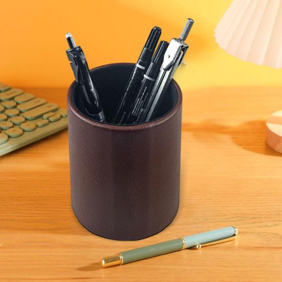 Круглый держатель для карандашей из искусственной кожи, настольный органайзер для хранения ручек, канцелярских принадлежностей, ножниц, контейнер для дома, школы, офиса, общежития