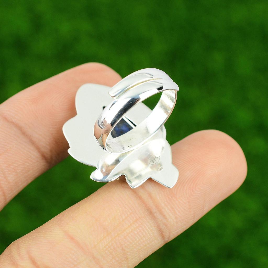 Sterling Silver Natural Sodalite Solitaire Cescent Moon Statement Ring Jewelry