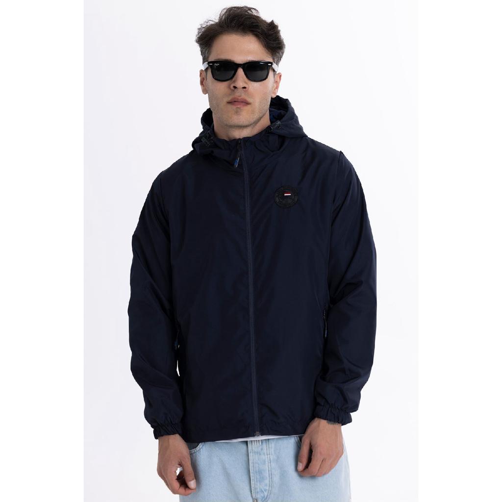 Мужской черный плащ с капюшоном на подкладке и карманами - куртка-ветровка