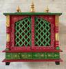 Embossed Painted Wood Mandir: Antique Finish Wall Shrine