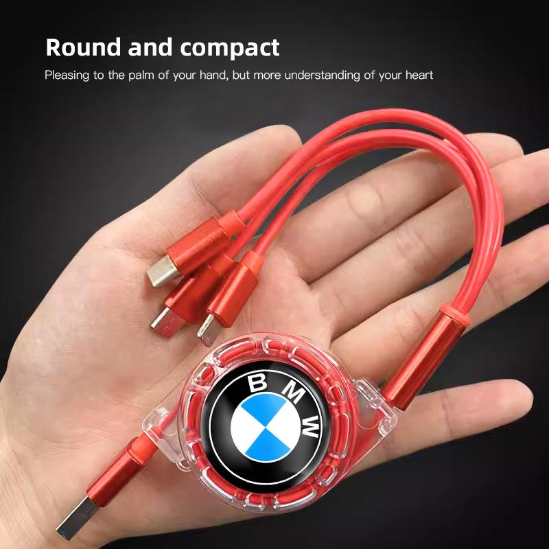 3 In 1 Car Logo Fast Charging Cable Micro USB Type C Telescopic Charger /Sticker For BMW G80 G06 G07 G42 G14 G15 G16 F82 F20 F21 EDS4