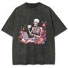 Fashion Trend Style Skull Tea Print Women's T-Shirt Washed Denim Loose Short Sleeves Summer Spot Basics Tees