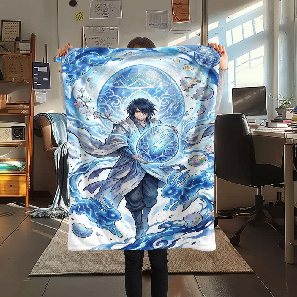 1Pc Ninja Easter Print Flannel Blanket, High quality Comfortable for All Seasons, Home Decor, Warmth and Comfort, Perfect for Christmas Gifts