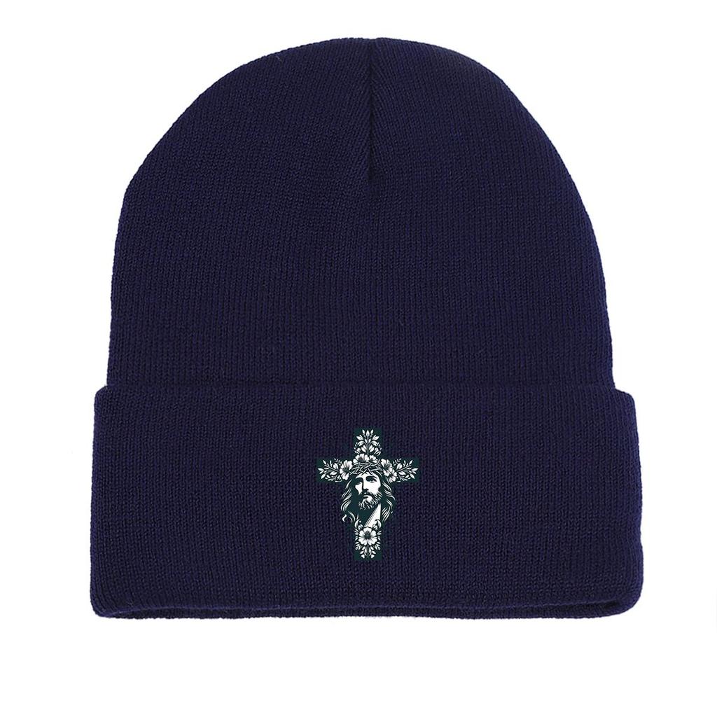 Крест Иисус Зимняя вязаная шапка Beanie, Skullies Beanies Slouchy Теплые однотонные шапки с помпоном Вязаная шапка Beanie