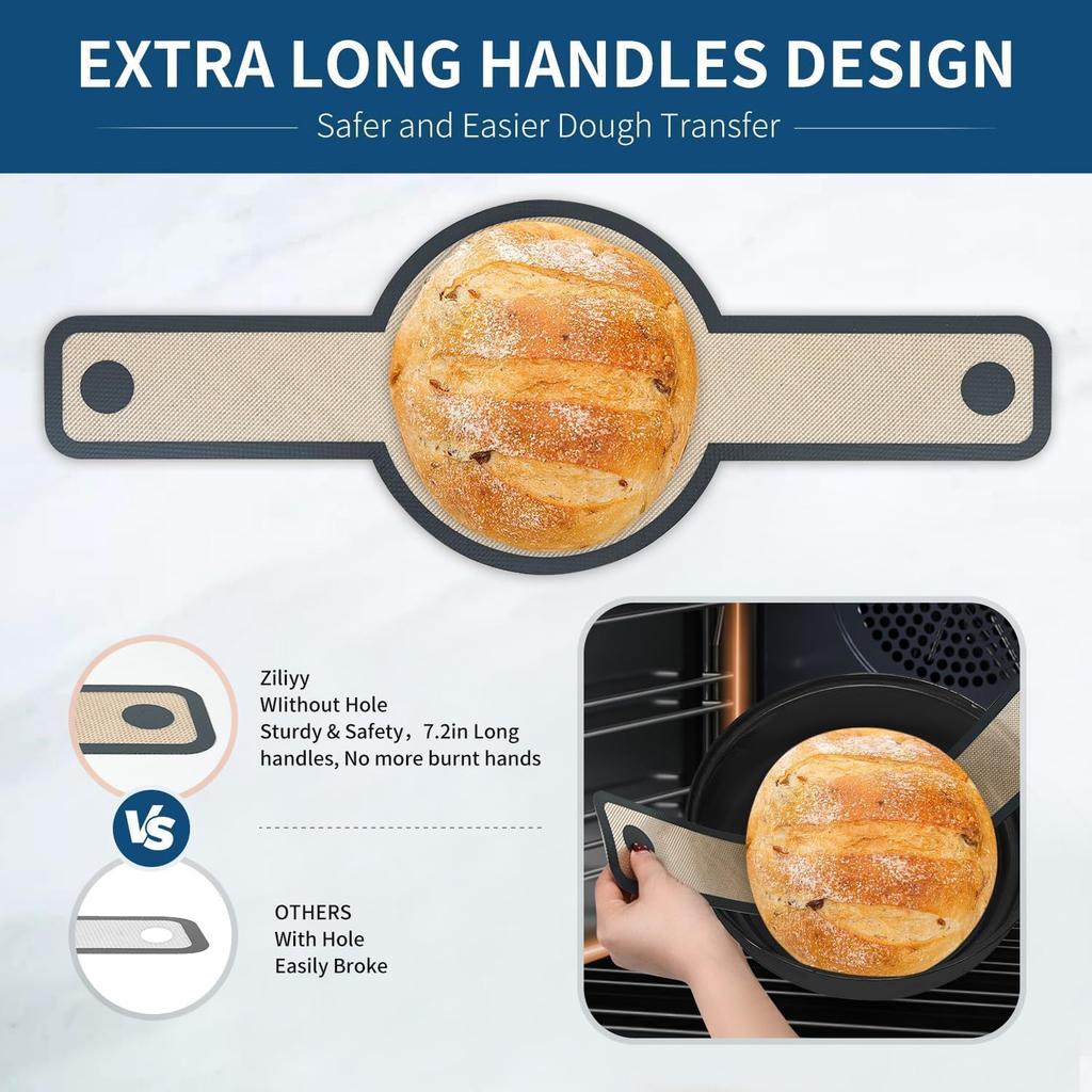 2 Pcs Silicone Bread Sling for Dutch Oven Liners Silicone Baking Mat [Non-Stick & Heat Resistant] Reble Sourdough Bread Baking Supplies with Long