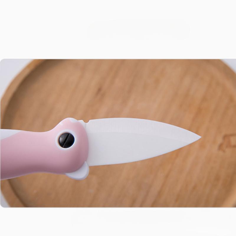 Cute Cartoon Ceramic Cutter Plastic Handle Folding Fruit Knife Kitchen Kids Auxiliary Knives Mini Portable Sharp Knife Peeler