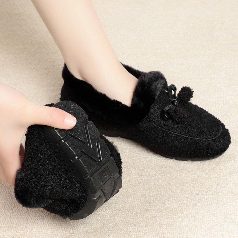 Осенне-зимние хлопковые ботинки Женские зимние шерстяные ботинки Мягкая подошва Теплые плоские туфли-бобы