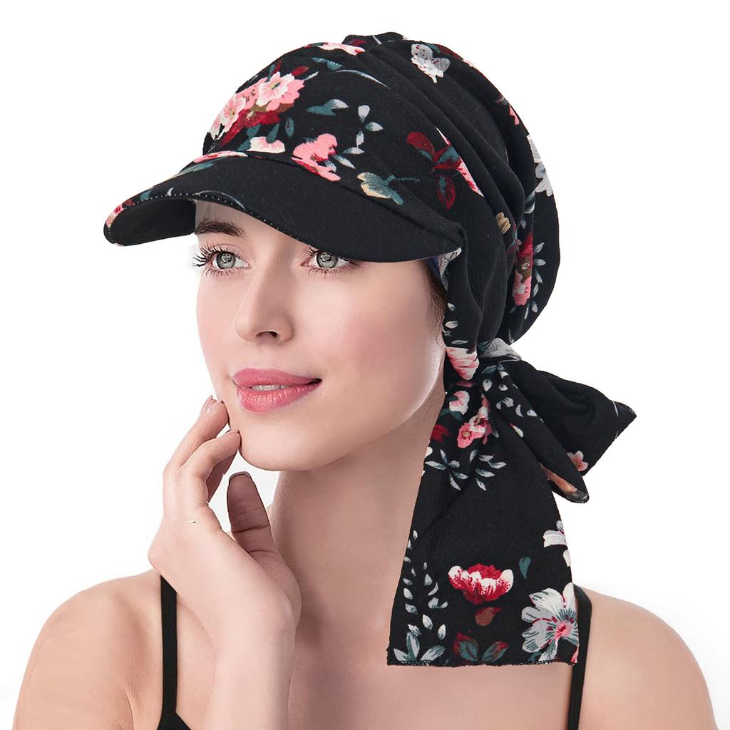 Women Muslim Hijab Cap Brim Print Turban Bonnet Ladies Headscarf Hat Wrap Hat