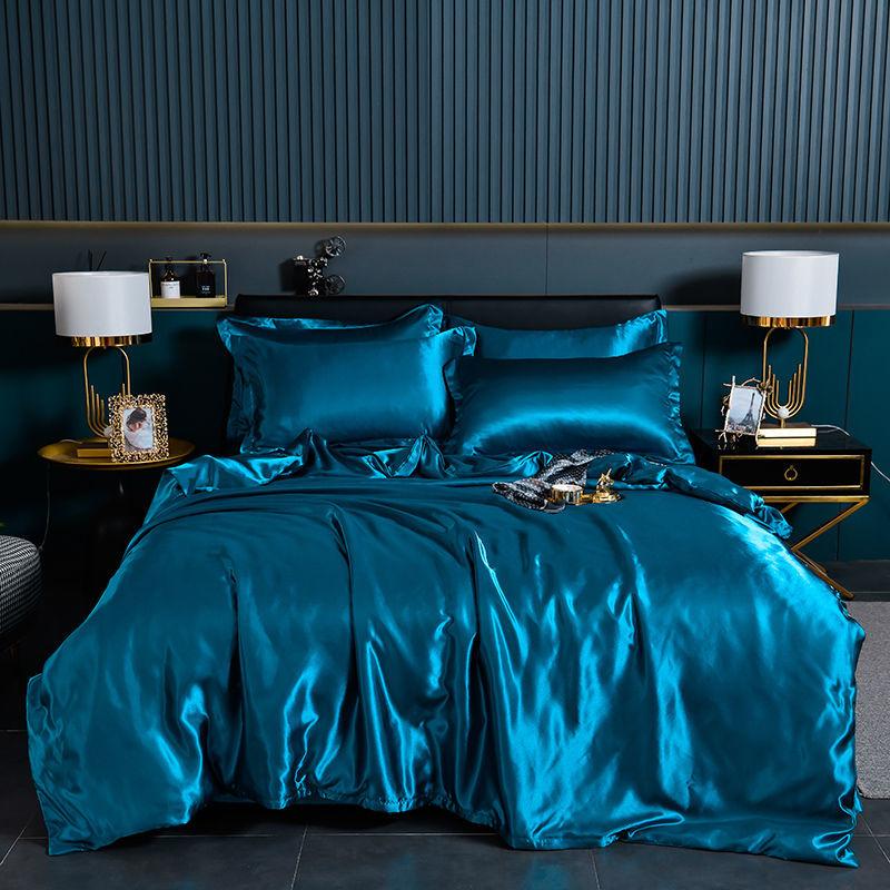 Luxury Blending Natural Mulberry Silk Duvet Cover Set with Fitted Sheet High-end Satin Silky King Size Bedding Set Queen Bed Set