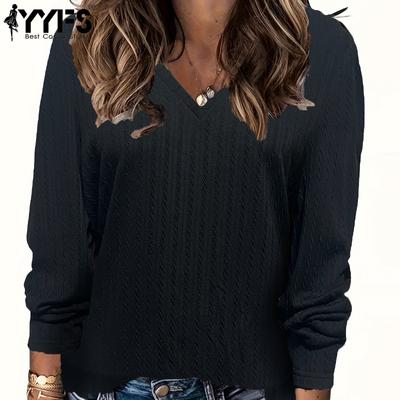 Женские модные повседневные весенне-осенние однотонные блузки и рубашки с v-образным вырезом и длинным рукавом с принтом