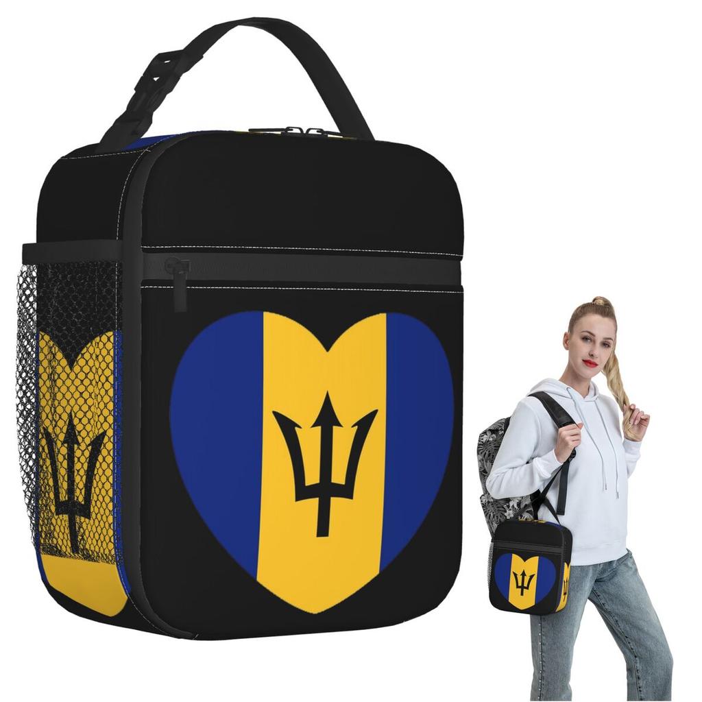 Barbadian Heart For Real Bajans Barbados Flag Insulated Lunch Bag for Women Children Leakproof Food Boxes Thermal Lunch Box Tote