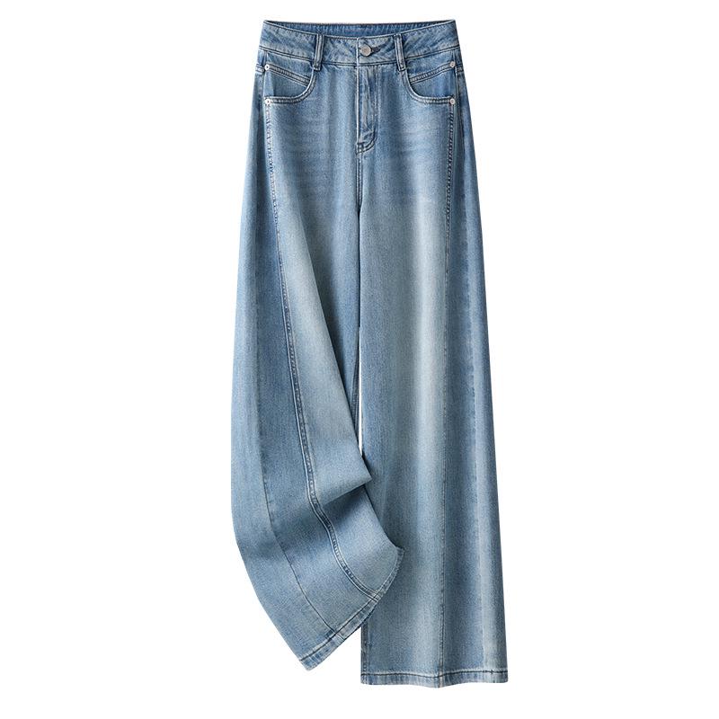 Женские светло-голубые джинсы из денима с высокой талией и широкими штанинами, лето 2026