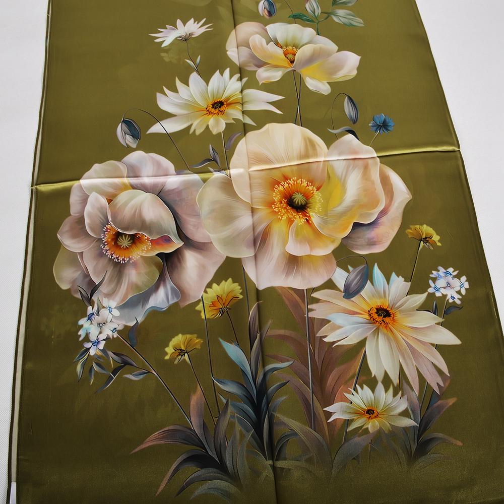 BYSIFA|Армейский зеленый шелковый шарф хиджаб зимний элегантный цветочный длинные шарфы шали весенне-осенняя модная марка головной шейный шарф обертывание